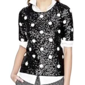 J.Crew Sequin Polka Dot Top Short sleeve polka dot top black white sequins XS